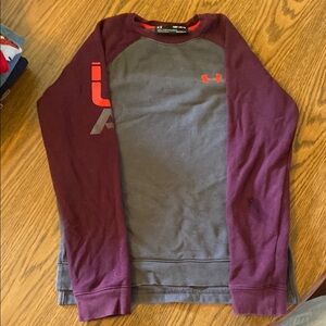 BOYS Under Armour Burgundy and Charcoal Long Sleeve Tee